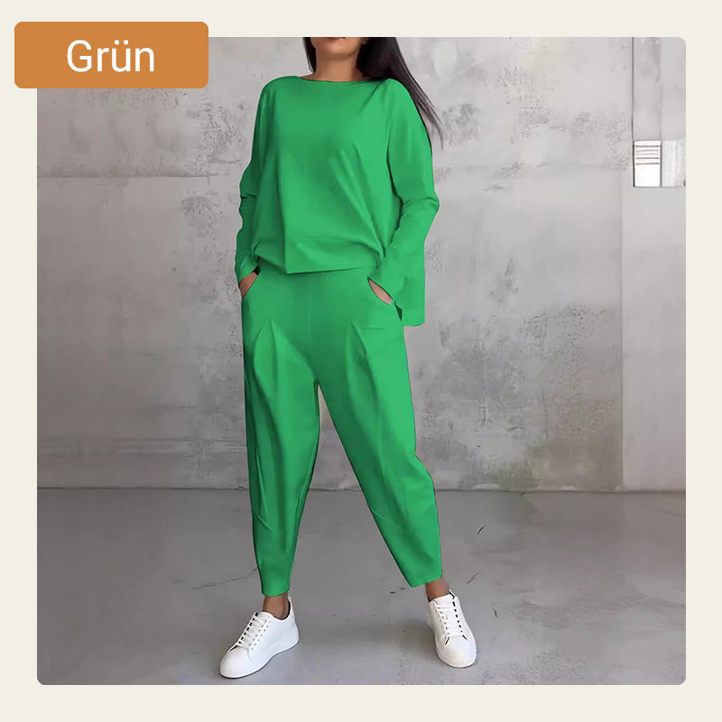 🔥2-teiliges Set mit langärmeligem Oberteil mit Rundhalsausschnitt & Hose🔥