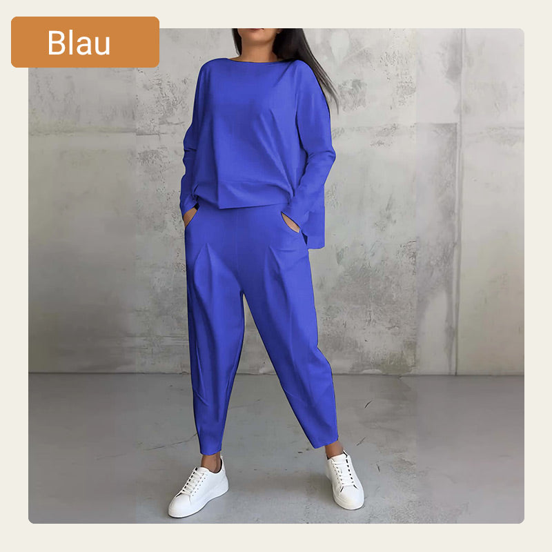 🔥2-teiliges Set mit langärmeligem Oberteil mit Rundhalsausschnitt & Hose🔥