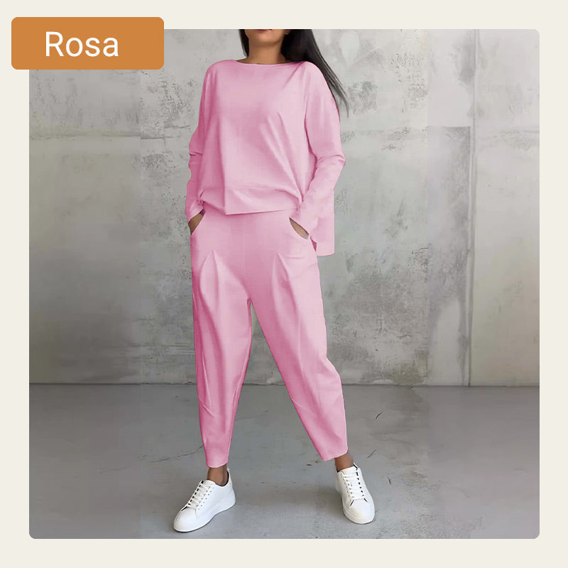 🔥2-teiliges Set mit langärmeligem Oberteil mit Rundhalsausschnitt & Hose🔥