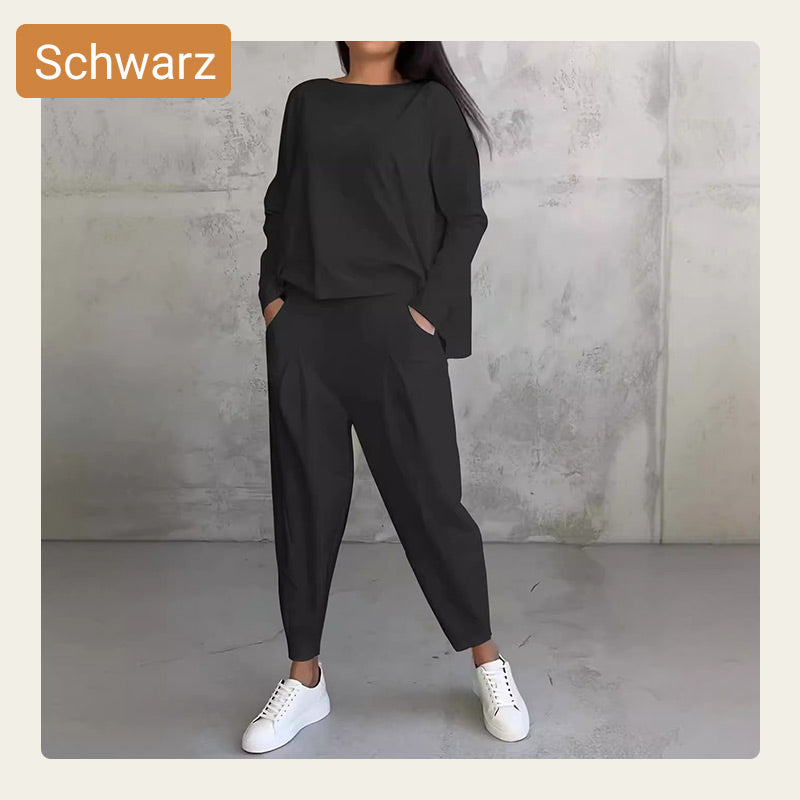 🔥2-teiliges Set mit langärmeligem Oberteil mit Rundhalsausschnitt & Hose🔥