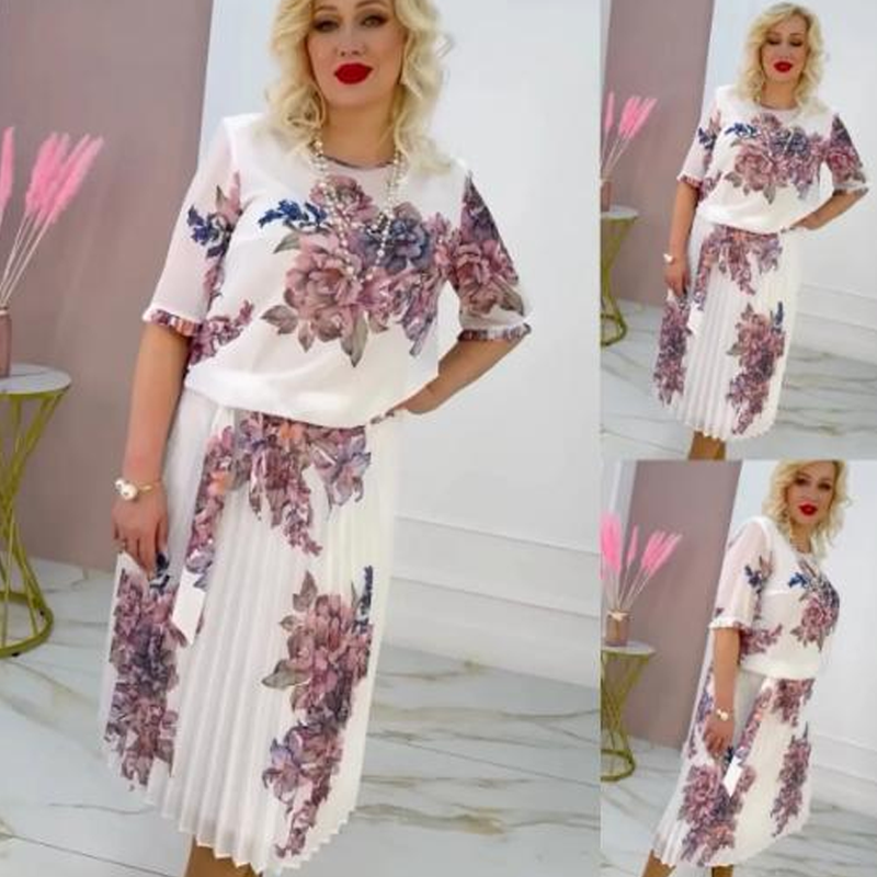 👗 💃Damen Rundhalsausschnitt Plissee-Kleid mit Blumenmuster