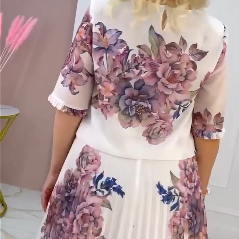 👗 💃Damen Rundhalsausschnitt Plissee-Kleid mit Blumenmuster