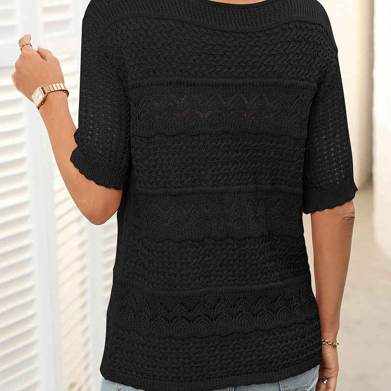 Damen Rundhalsausschnitt hohl gestrickt häkeln Kurzarm Pullover