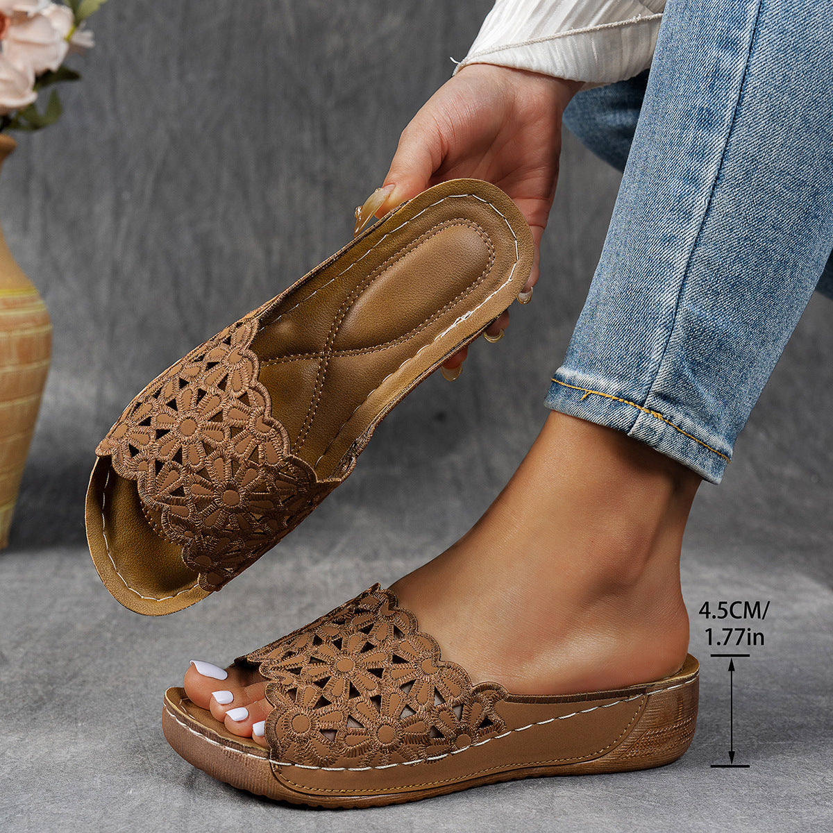 🥰Zwei Paare🥰Atmungsaktive orthopädische Damen-Pantoletten mit Keilabsatz