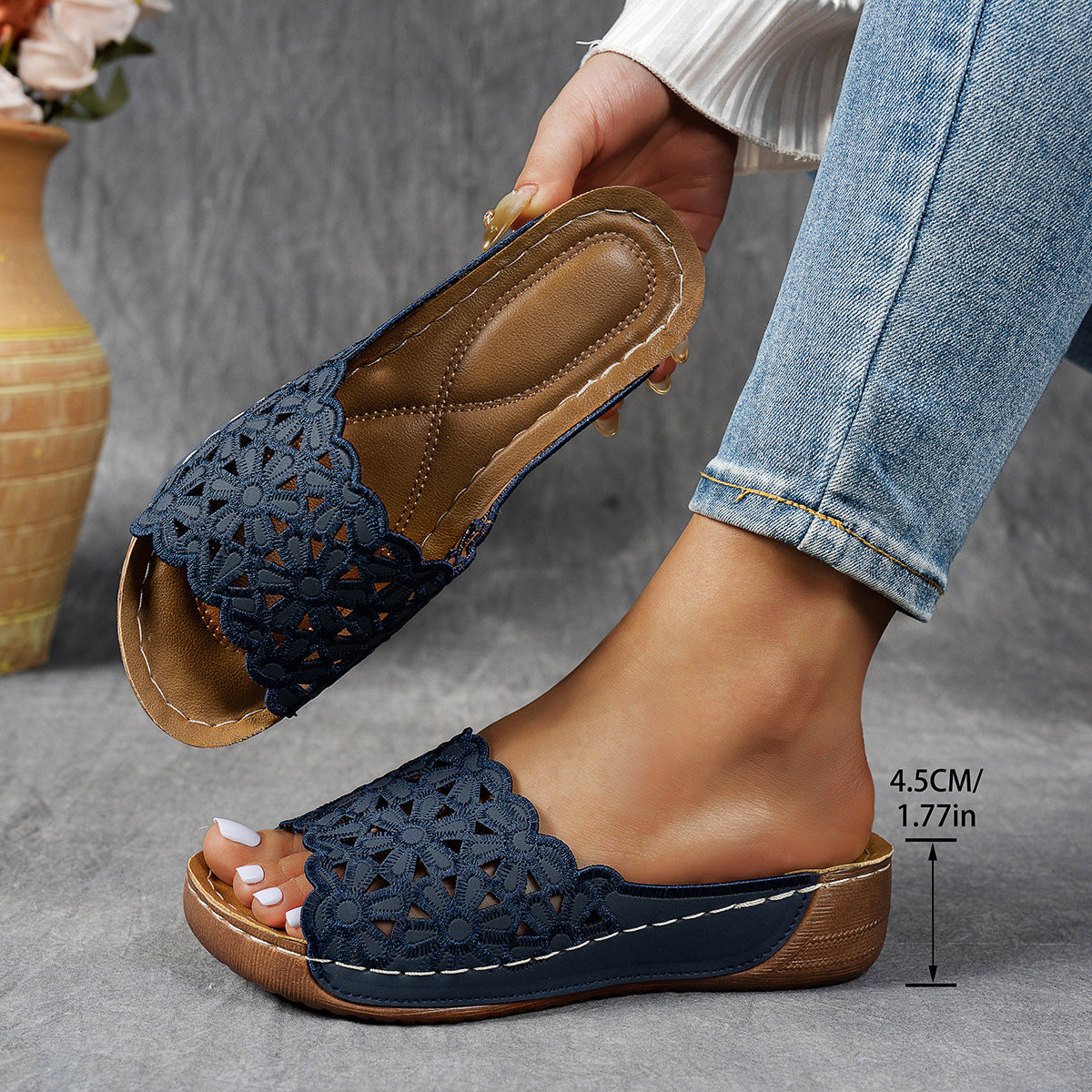 🥰Zwei Paare🥰Atmungsaktive orthopädische Damen-Pantoletten mit Keilabsatz