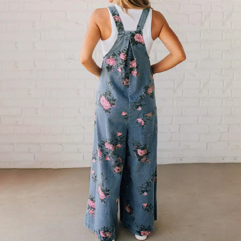 Lässige Damen-Latzhose aus Denim mit Print
