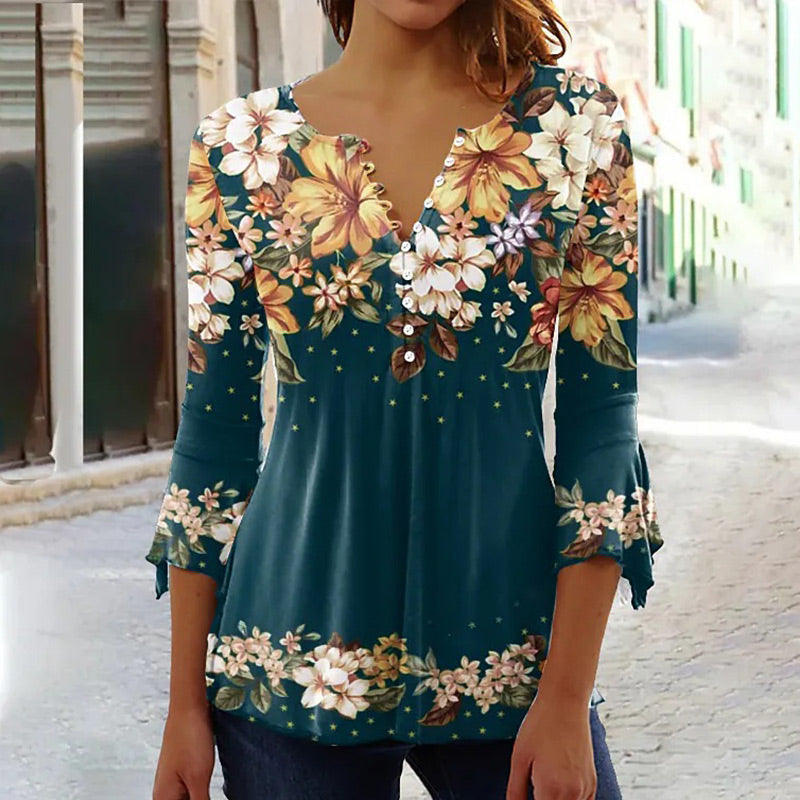 🌸 50% Rabatt auf neue Produkte 💖Damen elegantes Oberteil mit Blumenmuster und V-Ausschnitt