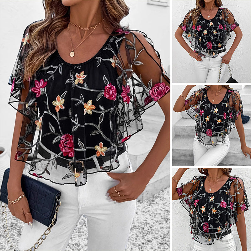 🔥Bedrucktes Mesh-Patchwork-Top für Frauen