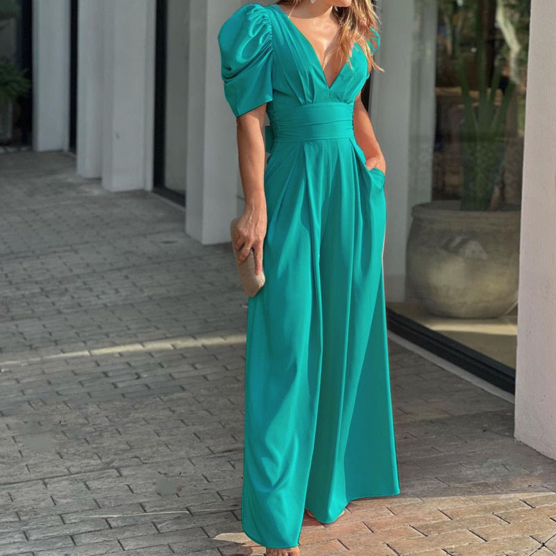 🌸✨ Damen Jumpsuits mit tiefem V-Ausschnitt & weitem Bein 💃