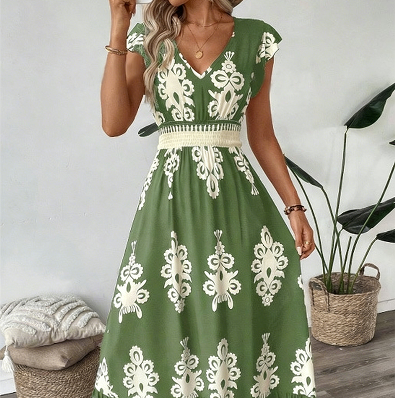 🌞👗 -50 % Sommer-Bestseller Barock Maxi Kleid mit V-Ausschnitt – taillierend, fließend & figurverschönernd