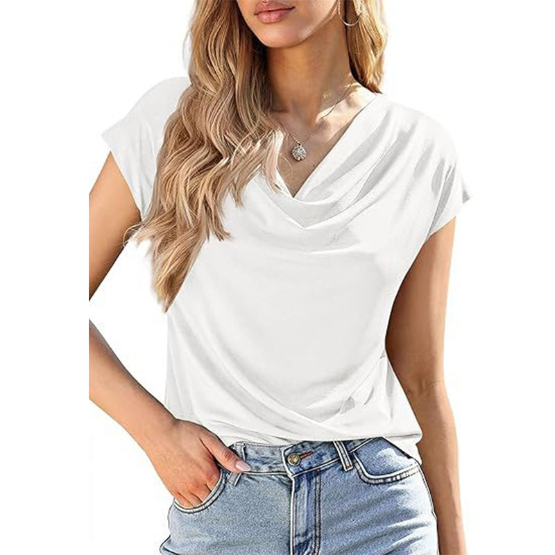 ⏰ 50 % RABATT – Nur für kurze Zeit ✨Damen Top mit Wasserfall-Ausschnitt ✨ Femininer Look & Elegante Cap-Ärmel