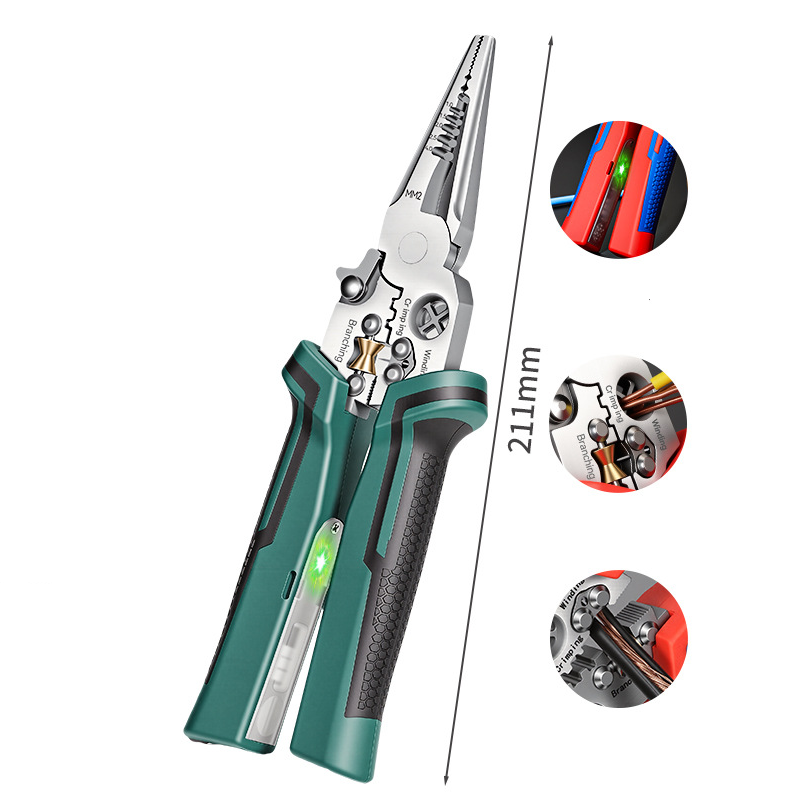 🔧 8-in-1 Elektrikerzange mit Spannungsprüfer ⚡️ | Präzises Abisolieren von 1,0 bis 4,0 mm 📏 | Chrom-Vanadium-Stahl 🛡️ | Rutschfester TPR-Griff ✋