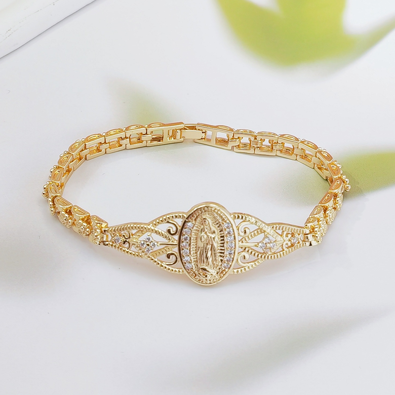 💛Goldene Maria Armband💫 Geometrisches Design 🌸 Filigran Blumenmuster ⛓️ Elegantes Kettenband für Damen