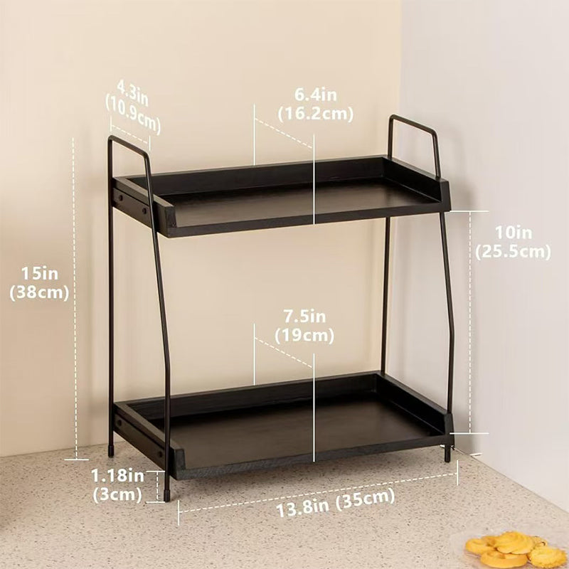 🥘2‑stöckiges Küchenregal 📐 Für Arbeitsfläche | Platzsparender Küchen Organizer für Zubehör & Gewürze