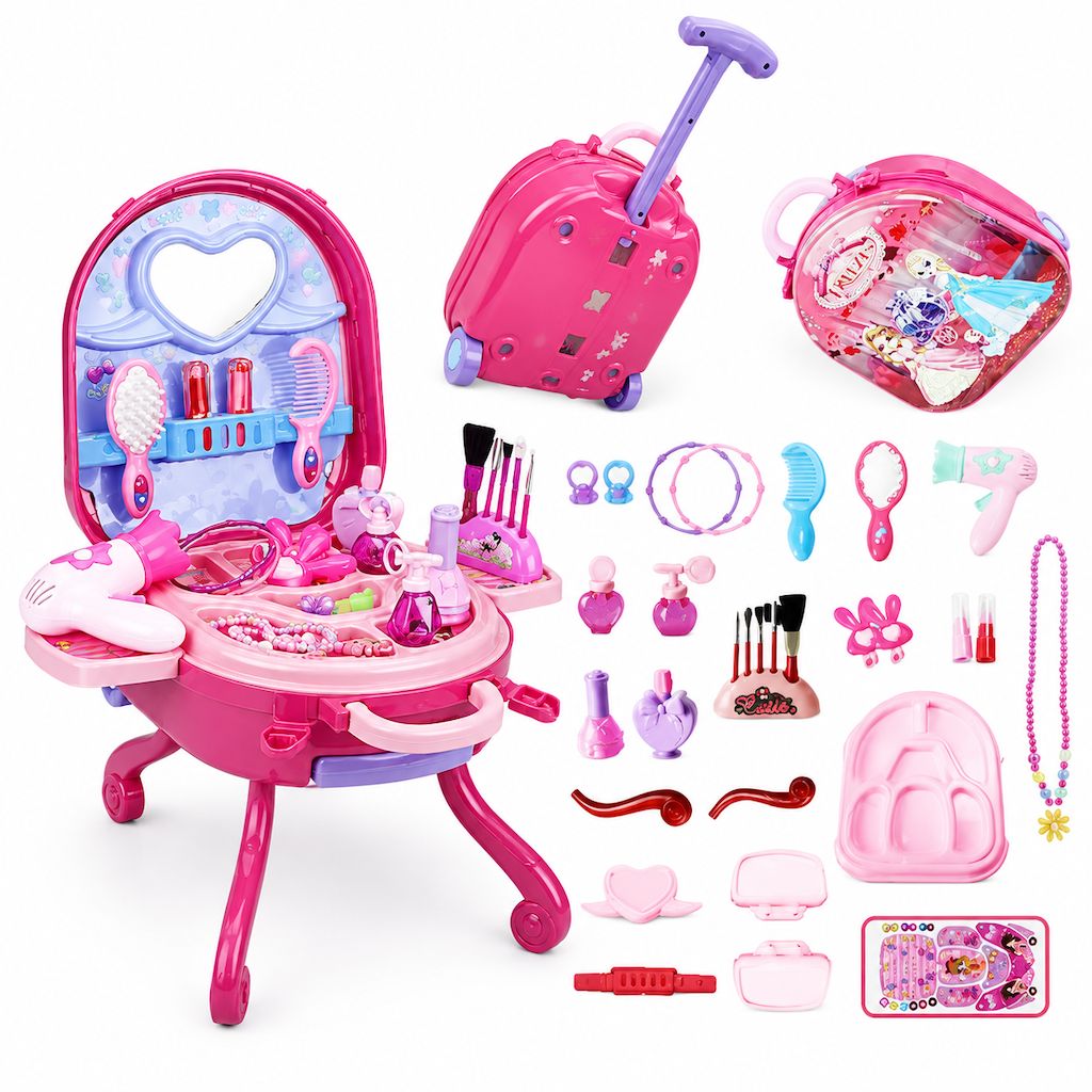 ⏳Zeitlich begrenztes Angebot⏳ 🎀Schminkkoffer mit Spiel-Schminktisch für Kinder – Tragbares Rollenspiel-Set für Mädchen