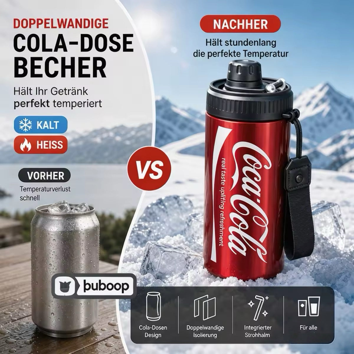 💥Über 50.000 verkaufte Exemplare!🥤Doppelwandiger, isolierter Becher aus Edelstahl in Form einer Cola-Dose