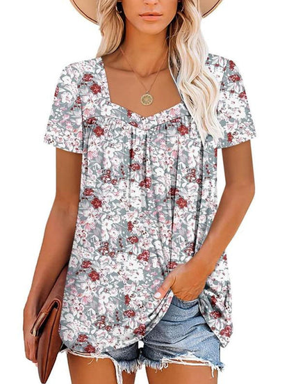 🌸Sommerangebote💗Damen Sommer Plissee bedruckt Kurzarm
