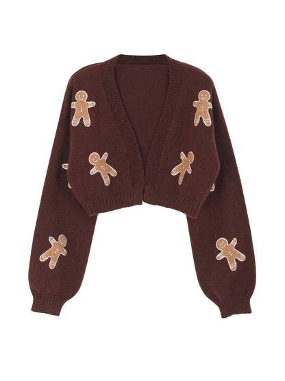 Kurze Strickjacke mit Cartoon-Print und hängenden Schultern für Damen