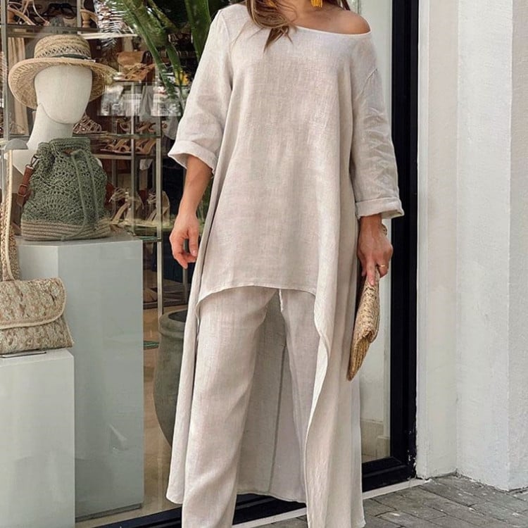 💥💕Spezielles Anti-Saison-Angebot! 💥💕Damen Fest Farbe Leinen Mode Casual Anzug💃