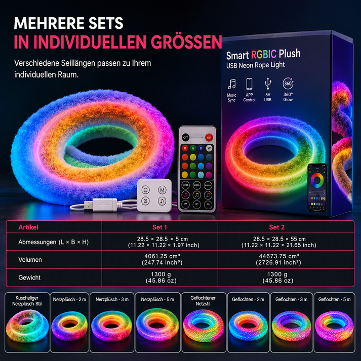 ✨ 50% RABATT! 🌟 Neon-Lichtband in Marderfell-Optik – 360° Rundumbeleuchtung ✨