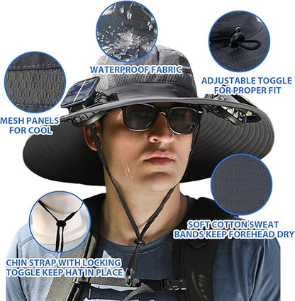 🧢 Solarenergie-Hut mit Ventilator – abnehmbarer, wiederaufladbarer Lüfter, großer Schirm, ideal für Wandern, Angeln & Outdoor ☀️