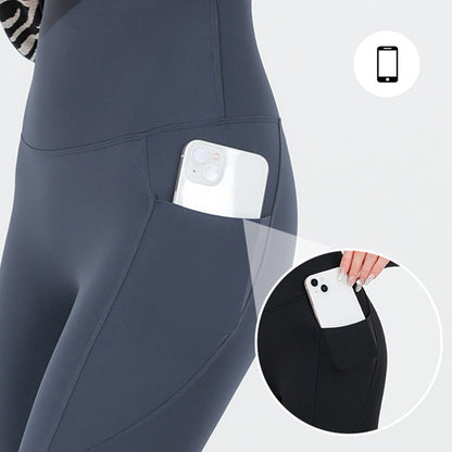 Damen-Mesh-Leggings mit hoher Taille und Seitentasche – Bauchkontrolle und Po-Lifting