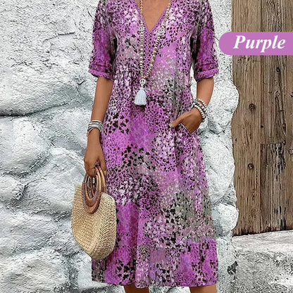 🎁Letzter Tag Hot Sale 50% Rabatt💃Bedrucktes Midikleid mit V-Ausschnitt für Damen