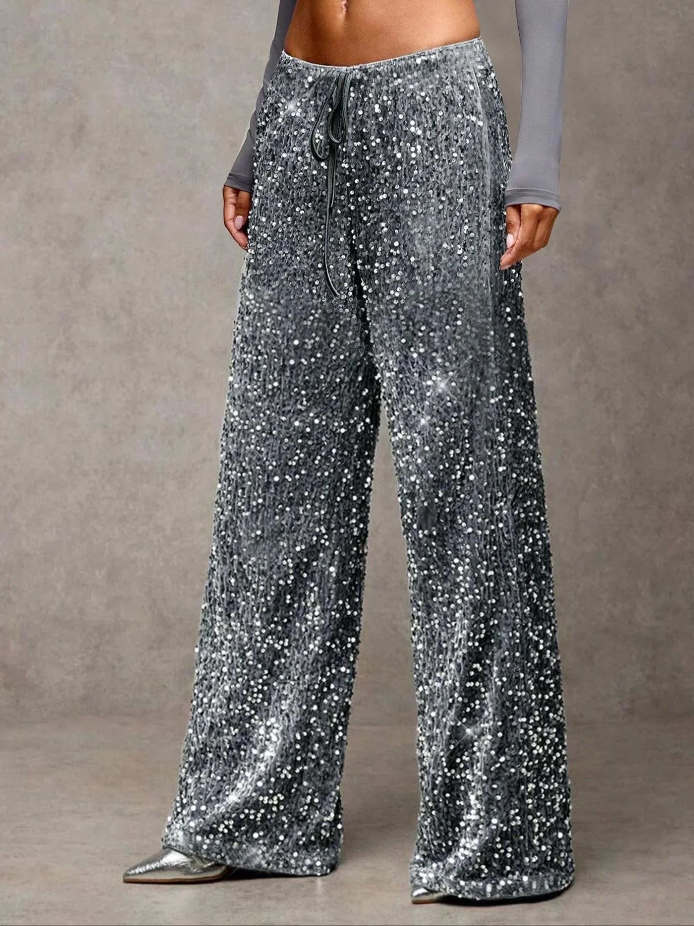 💖LETZTER TAG DES SALE 50% RABATT🥰Damenhose mit Pailletten und weitem Bein, elastischem Bund