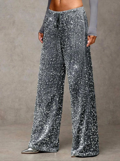 💖LETZTER TAG DES SALE 50% RABATT🥰Damenhose mit Pailletten und weitem Bein, elastischem Bund