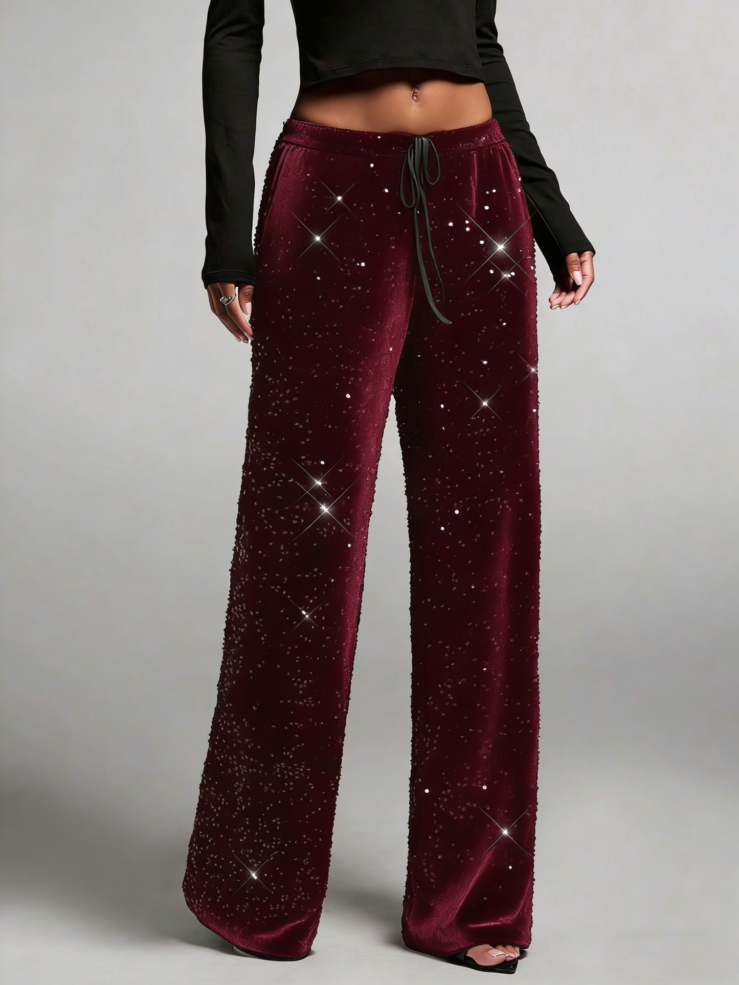 💖LETZTER TAG DES SALE 50% RABATT🥰Damenhose mit Pailletten und weitem Bein, elastischem Bund