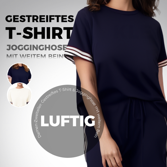 🥰Damen-Zweiteiler: Gestreiftes T-Shirt & Jogginghose mit weitem Bein