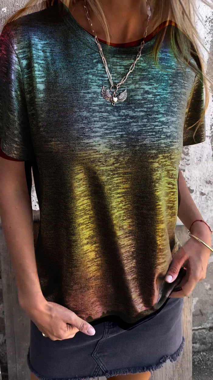 🔥50% Rabatt🛍️ Hot Stamping Rundhals-Kurzarm-T-Shirt mit V-Ausschnitt