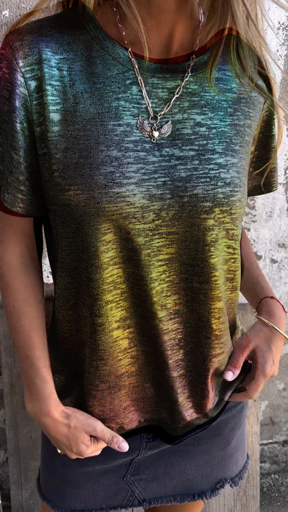 🔥50% Rabatt🛍️ Hot Stamping Rundhals-Kurzarm-T-Shirt mit V-Ausschnitt