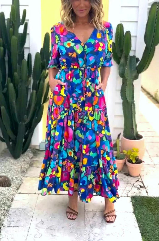🔥Damen-Midikleid Mit Blumendruck🔥