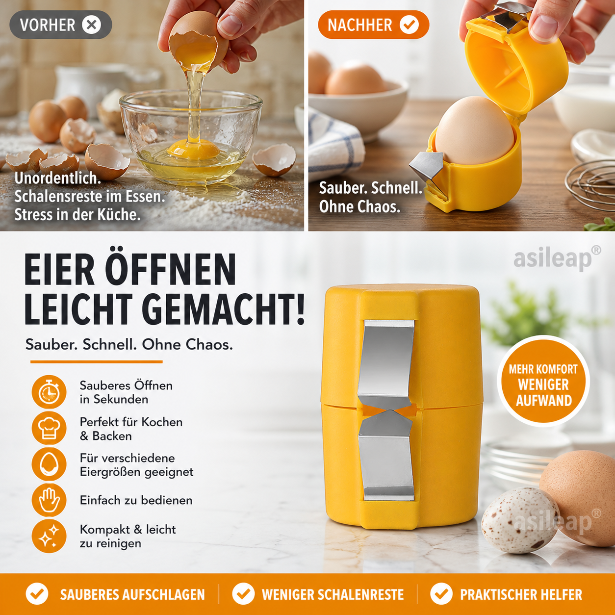 🍳 zeitlich begrenzt /nur für kurze Zeit！！ & Eigelb-Separator – hygienisch, einfach in der Handhabung & vielseitig für rohe und gekochte Eier 🥚