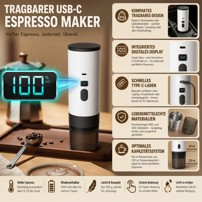 🔥 Nur für kurze Zeit: 50% Rabatt – Tragbare Espressomaschine mit Akku für Kaffeepulver & Kapseln☕