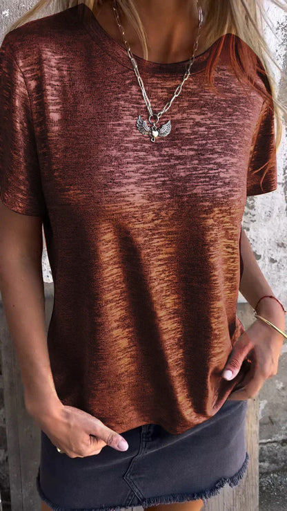 🔥50% Rabatt🛍️ Hot Stamping Rundhals-Kurzarm-T-Shirt mit V-Ausschnitt