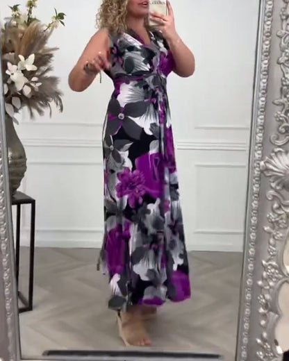 🔥Neue Sonderangebote - 49% RABATT😍Elegantes, ärmelloses Plisseekleid mit Blumendruck