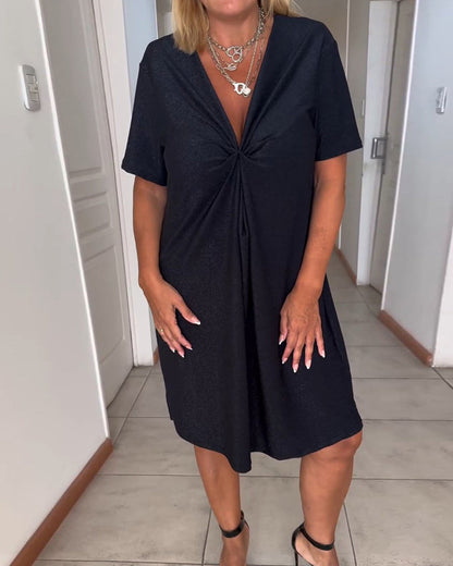 🔥2025 Neue Produkte🔥V-Ausschnitt Twist-Kleid mit kurzen Ärmeln