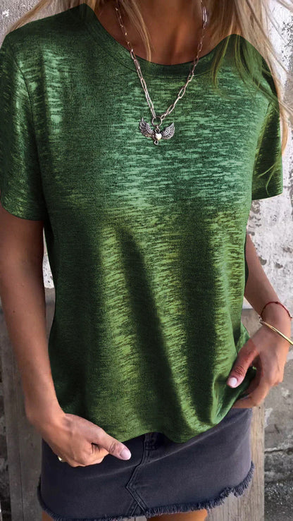 🔥50% Rabatt🛍️ Hot Stamping Rundhals-Kurzarm-T-Shirt mit V-Ausschnitt