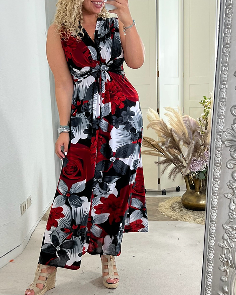 🔥Neue Sonderangebote - 49% RABATT😍Elegantes, ärmelloses Plisseekleid mit Blumendruck