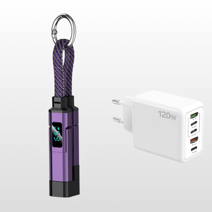 🔌 4-in-1-Ladekabel mit Digitalanzeige und Schlüsselanhänger – Schnellladefunktion, knickfest und kompakt