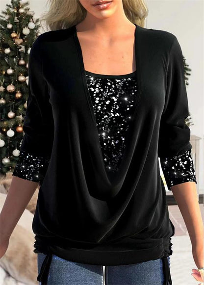 Im Winter für begrenzte Zeit zum halben Preis 🔥 Zweiteiliges, locker sitzendes, getäfeltes Pailletten-Top 🥰