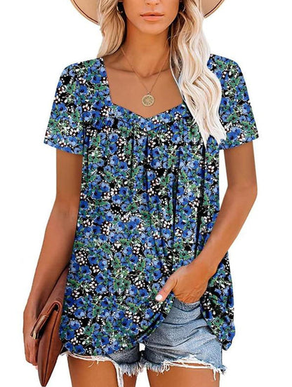 🌸Sommerangebote💗Damen Sommer Plissee bedruckt Kurzarm