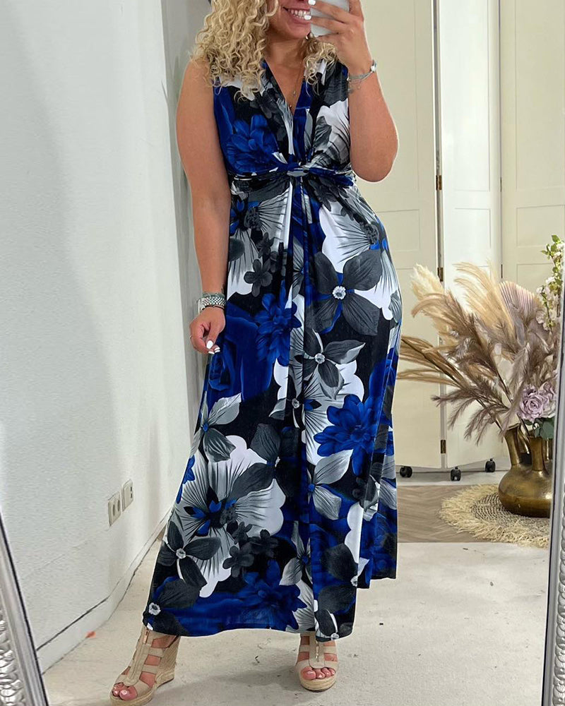 🔥Neue Sonderangebote - 49% RABATT😍Elegantes, ärmelloses Plisseekleid mit Blumendruck
