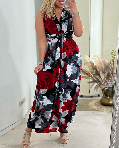 🔥Neue Sonderangebote - 49% RABATT😍Elegantes, ärmelloses Plisseekleid mit Blumendruck