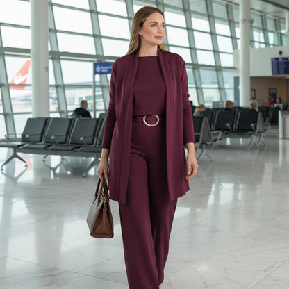 ⏳Zeitlich begrenztes Sonderangebot⏰ Elegantes 3-teiliges Set bestehend aus langem Cardigan, Oberteil und Hose💞