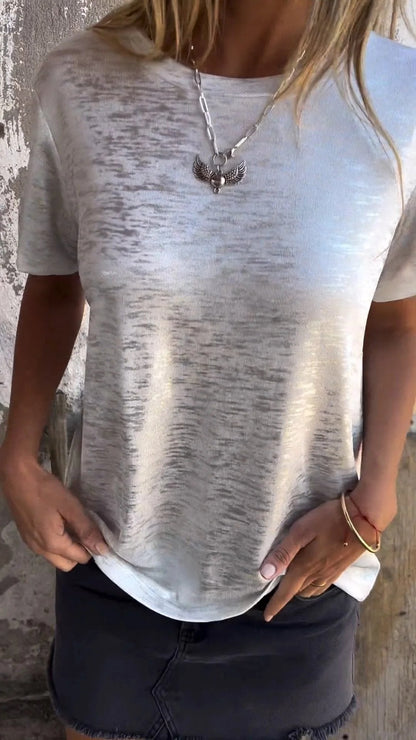 🔥50% Rabatt🛍️ Hot Stamping Rundhals-Kurzarm-T-Shirt mit V-Ausschnitt
