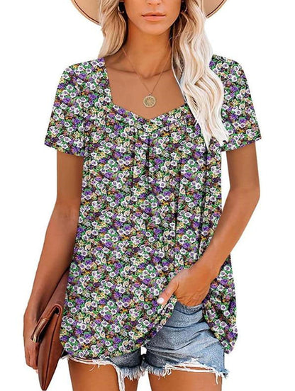 🌸Sommerangebote💗Damen Sommer Plissee bedruckt Kurzarm