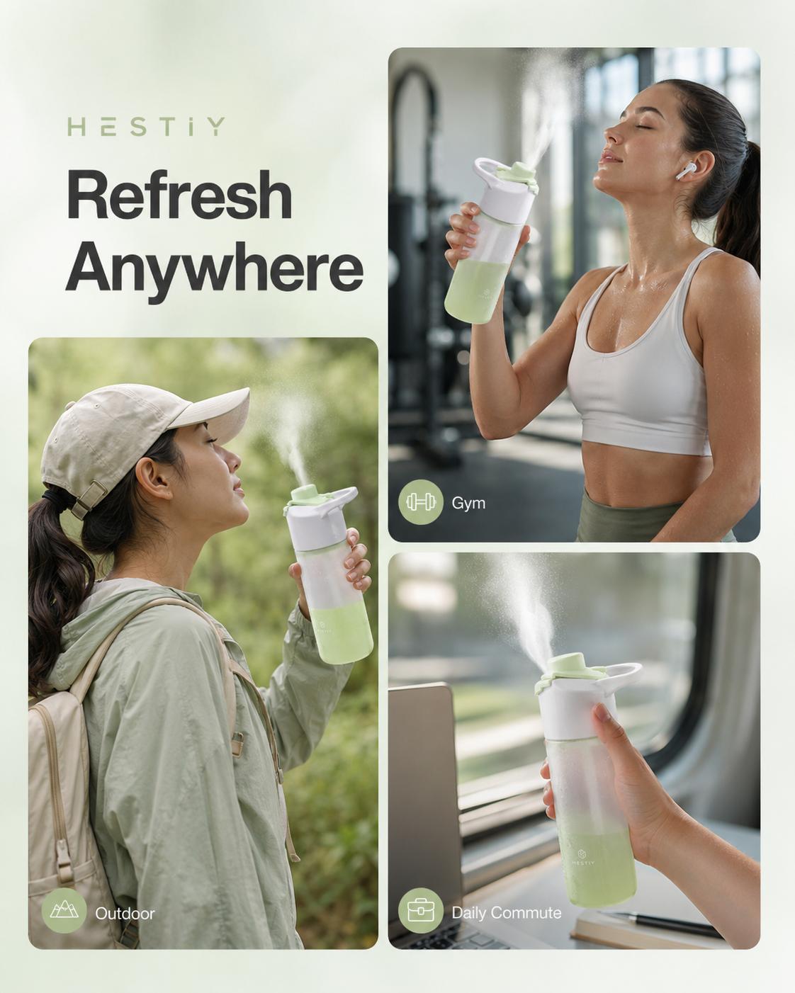 🌬️ 2-in-1 Trinkflasche mit Sprühkopf – erfrischt & befeuchtet Haut, perfekt für heiße Tage, Radfahren, Wandern & Camping